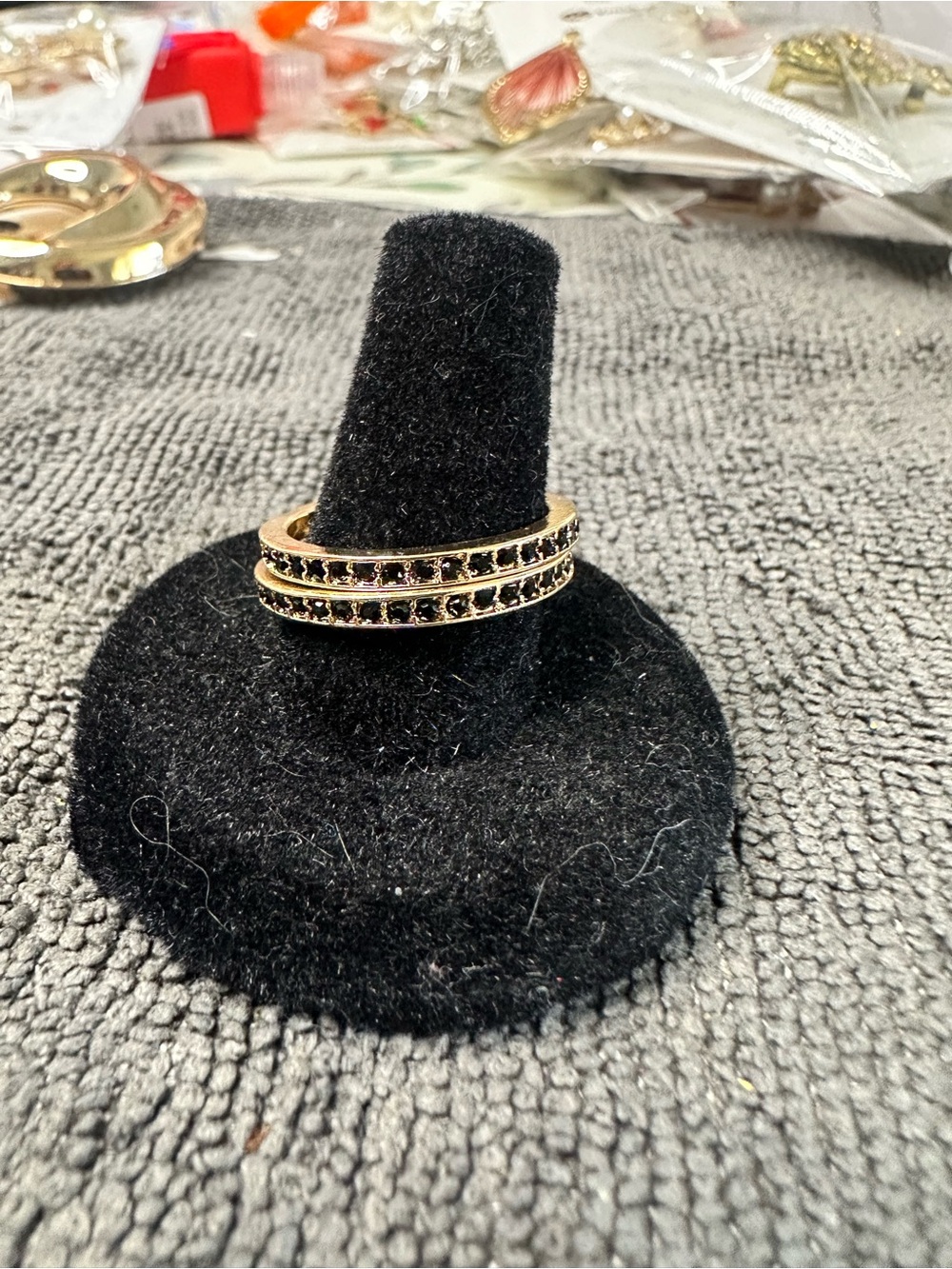 Gold Black Crystal Double-Band Women's Ring size 8